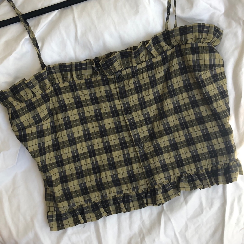Ganni Seersucker Check Top